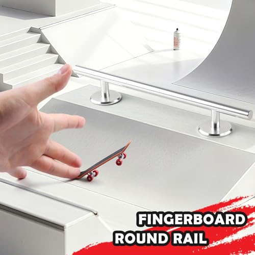 Simhoa Professional Fingerboard Rail, 25cm Skateboard Obstacle Rod with Stable Base, Mini Fingerboard Deck Fingerboard Ramp, Party Favor, Skatepark Accessory for Fingerboard Players, Round Silver - color: 25cm Round Silver