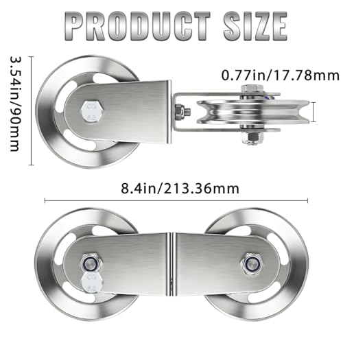 Swivel Dual Pulleys 360°Rotation Roller Reinforced double pulley Wheel for Home DIY Gym Pulley System Cable Machines fly machines Silent Bearing Swivel Groove Wheel Pull Down Attachment Weight Lifting - color: Silver