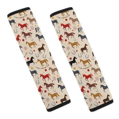 Soft Padded Seat Belt Cover for Girls and Boys, Stroller Pushchair High Chair, 2 Piece Beige Horse Shoulder Protector Anti-Slip Pad - color: Pattern 940