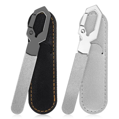 Ymapinc 2-Pack Small Nail Files Stainless Steel - Double Sided Metal Nail File for Women & Men with PU Case