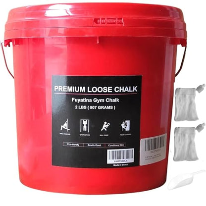 Fuyatina 2LBS Bucket Loose Gym Chalk, Professional Climbing Chalk, Includes 2LBS Premium Chalk Powder 2 Chalk Bags, Multi-Purpose for Rock Climbing Chalk, Gym Chalk, Weight Lifting Chalk and Workouts