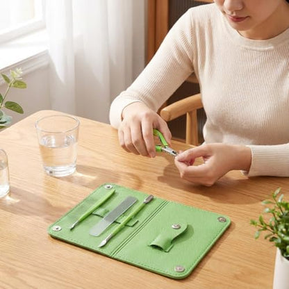 Nail Clippers Professional Nail Kit or Manicure Kit for Women and Men,4Pcs Pedicure Set for Fingernail, Toenail Clippers with Leather case,Green ﻿ - color: Green