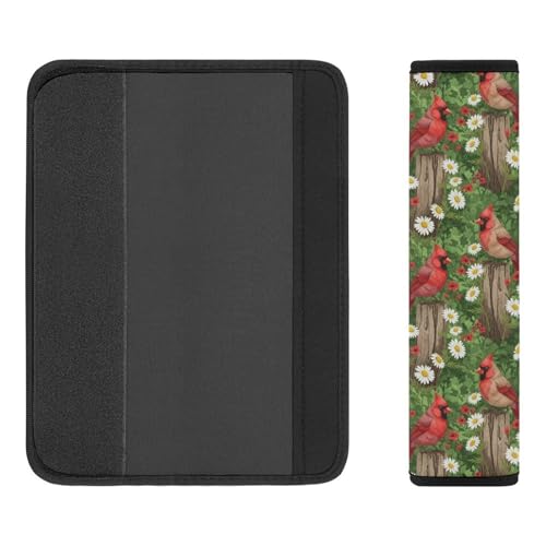 2PCS Breathable Seat Belt Cover for Adults and Children, Most Cars, Cardinal Bird Daisy Flower Shoulder Harness Cover, Shock Absorption - color: Pattern 646