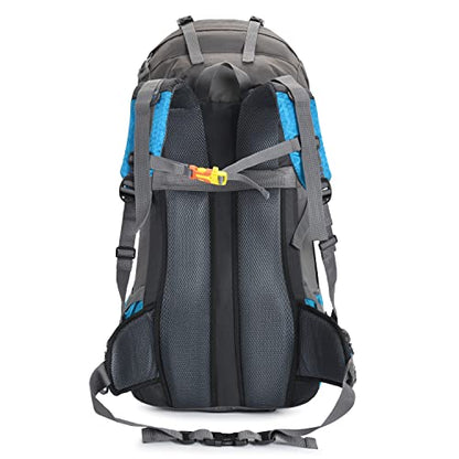 Bseash 60L Waterproof Hiking Camping Backpack with Rain Cover, Large Outdoor Sport Travel Daypack Rucksack for Climbing - color: Light Blue