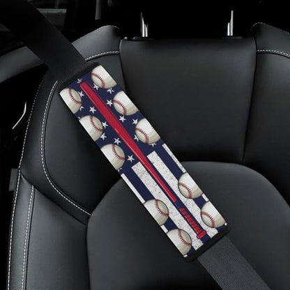 2 Pack Breathable Car Seat Straps Shoulder Pads for Adults and Children, All Vehicles, Baseball American Red Line Flag Harness Pads Strap, Pressure Relief - color: Pattern 461