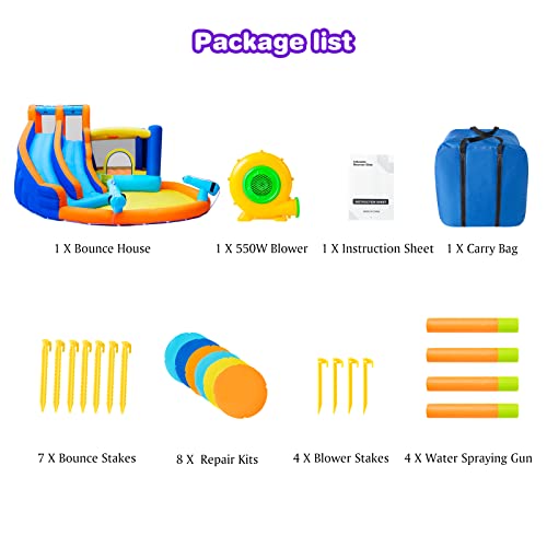 JOYLDIAS Inflatable Water Slide Bounce House,Giant Water Park, Double Slide Bouncer Castle w/Splash Pool, Jump Area, Climbing Wall, 550W Air Blower for Kids Backyard Indoor Outdoor Use,Free Water Gun - color: 6 in 1