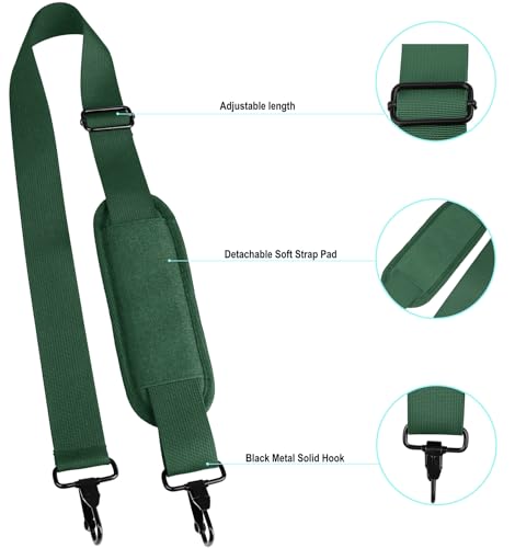 Shoulder Strap 56 inch, Universal Adjustable Thick Soft Duffel Bag Shoulder Strap Replacement Comfortable Belt with Metal Swivel Hooks for Laptop Messenger Bag, Briefcase, Shoulder Bag, Dark Green - color: Dark Green