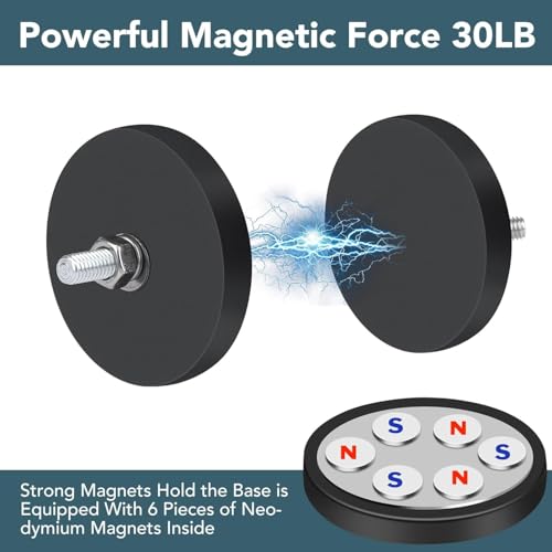 DIYMAG Rubber Coated Magnets, 12p Mounting Neodymium 1/4in 30lbs for Camera | Anti-Scratch Surface, Powerful 30lbs Magnetic Suction 1.69in Large Base, with Threaded Studs, for Camera, Light Bar Mounting - size: 1/4in-30LB-1.69in
