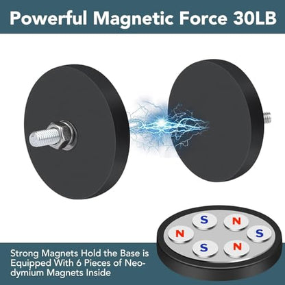DIYMAG Rubber Coated Magnets, 12p Mounting Neodymium 1/4in 30lbs for Camera | Anti-Scratch Surface, Powerful 30lbs Magnetic Suction 1.69in Large Base, with Threaded Studs, for Camera, Light Bar Mounting - size: 1/4in-30LB-1.69in