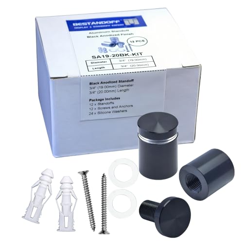 Pack of 12 Aluminum Standoff Screws Wall Sign Standoff Mounting Hardware Standoff Mounts for Acrylic Picture Frame (12, Black, 3/4" x 3/4“) - color: Black, size: 3/4" x 3/4“