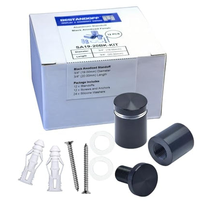 Pack of 12 Aluminum Standoff Screws Wall Sign Standoff Mounting Hardware Standoff Mounts for Acrylic Picture Frame (12, Black, 3/4" x 3/4“) - color: Black, size: 3/4" x 3/4“