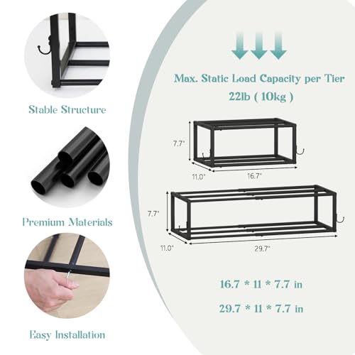4 Pack Wall Coat Rack with Shoe Rack, 2-in-1 Coat and Shoe Rack Entryway | Adjustable Hanging Shoe Rack Holds 16 Pairs with Hooks, Wall Mounted Coat Rack Space Saving for Hallway Closet Bedroom, Black - size: shoe and coat rack