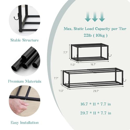 4 Pack Wall Coat Rack with Shoe Rack, 2-in-1 Coat and Shoe Rack Entryway | Adjustable Hanging Shoe Rack Holds 16 Pairs with Hooks, Wall Mounted Coat Rack Space Saving for Hallway Closet Bedroom, Black - size: shoe and coat rack