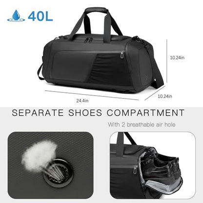 Gym Bag for Men with Shoes Compartment - 40L Duffle Bag for Travel with Wet Pocket & Laptop Compartment,Waterproof Carry On Sports Bags Gym Backpack with Water Bottle Holder
