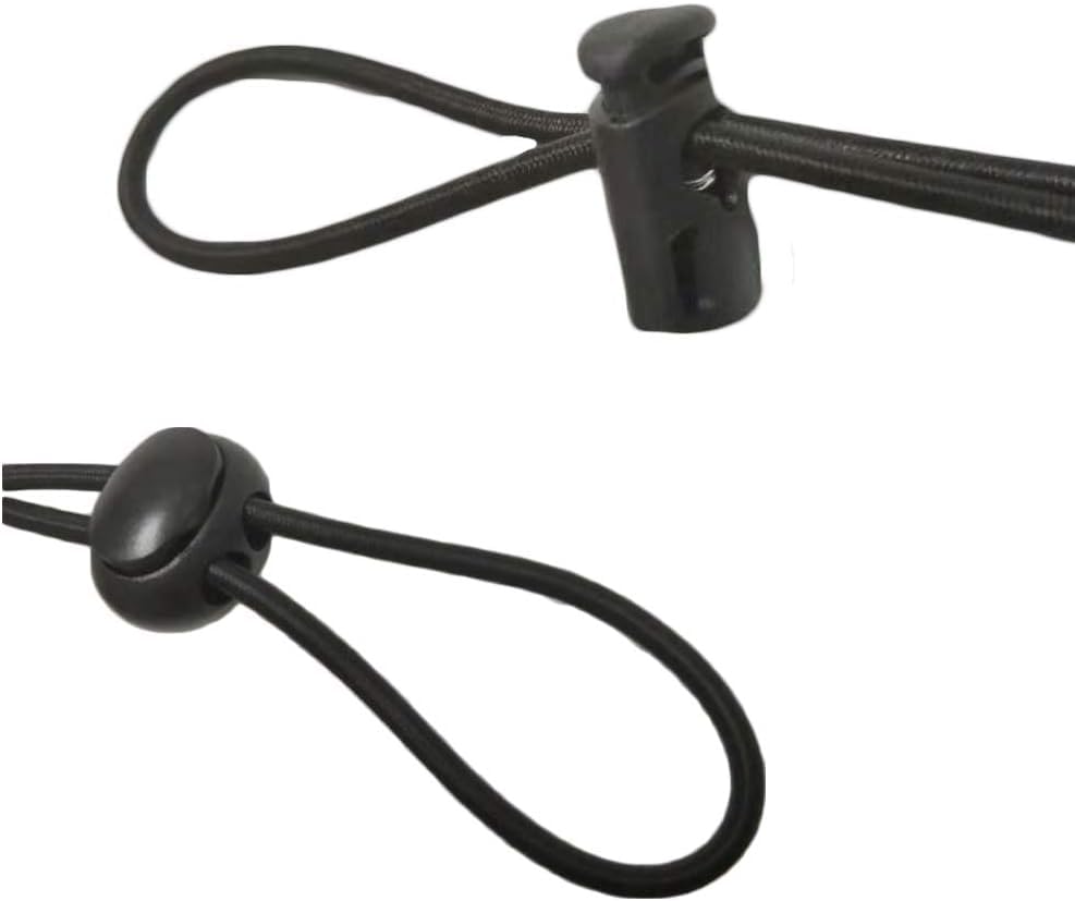 30pcs Plastic Cord Locks with 1/8-Inch 50ft Elastic Cord Heavy Stretch Round String, 10Pcs Sing-Hole, 10pcs Double-Hole Spring Toggle Stopper Slider (3mm-Black)