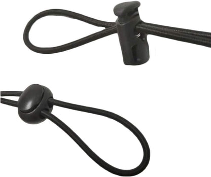 30pcs Plastic Cord Locks with 1/8-Inch 50ft Elastic Cord Heavy Stretch Round String, 10Pcs Sing-Hole, 10pcs Double-Hole Spring Toggle Stopper Slider (3mm-Black)