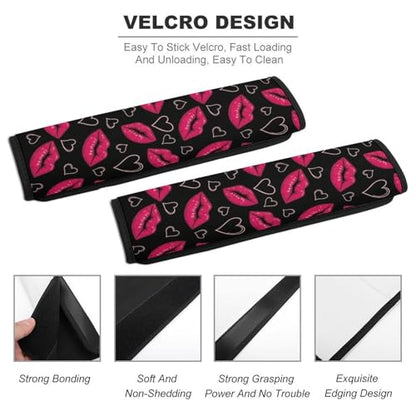 2 Piece Soft Padded Car Seat Belt Pad for Elderly Support, Stroller Pushchair High Chair, Pink Lips Kisses Shoulder Harness Cover, Shock Absorption - color: Pattern 632