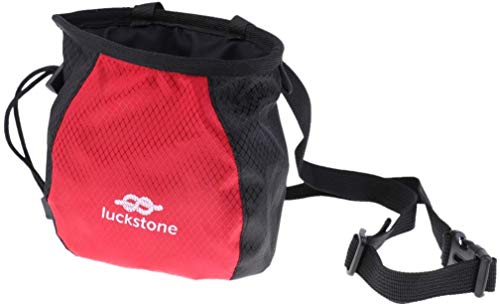 Chalk Bag Storage Pouch for Rock Climbing Gym with Drawstring and Adjustable Waist Belt * Black and red -