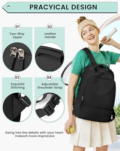 Gym Backpack for Women, Gym Bag with Shoe Compartment, Water Resistant Lightweight Sports Yoga Travel Backpack with Wet Pocket,Cheer Backpack,Black | Sports Backpack with Wet Pocket Lightweight Cheer Bag Yoga Travel Casual Daypack & Luggage Strap & Water