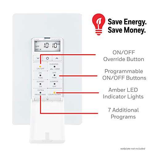 UltraPro in-Wall Digital Timer Switch, Auto Adjust Sunrise/Sunset Times | Daily & Weekly Programmable Schedules, Single-Pole or 3-Way, White & Light Almond Faceplates, Neutral Required - style: 7 Day Digital Timer