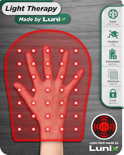 Lunix LX23 Red Light Therapy for Hand, 50 Triple Chips LED 850 and 660nm, Infrared Therapy for Circulation & Joint Support with Vibration, Portable, Rechargeable, Adjustable Intensity - size: Hand