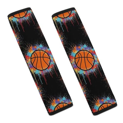 1 Pair Universal Soft and Comfortable Seat Belt Shoulder Pad for Kids, Stroller Pushchair High Chair, Black Basketball Paint Shoulder Protector, Anti-Slip Pad - color: Pattern 243