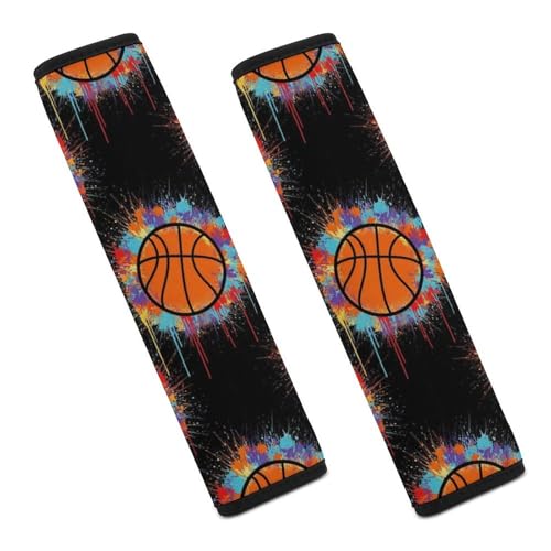 1 Pair Universal Soft and Comfortable Seat Belt Shoulder Pad for Kids, Stroller Pushchair High Chair, Black Basketball Paint Shoulder Protector, Anti-Slip Pad - color: Pattern 243