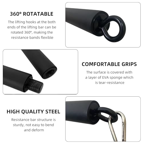 Resistance Band Workout Bar for Body Workout, Adjustable 3 Parts with Easy Grip Foam Durable Portable Steel Pilates Training