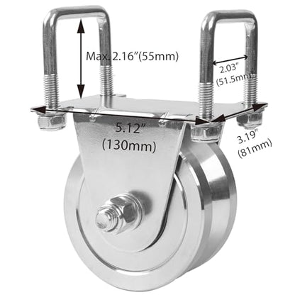 Heavy Duty 4” Slide Gate V-Groove Wheel Dual Bearing Bolted External Mount Bracket Cradle Solid Steel for Inverted V-Shape Sliding Rolling Track Gates up to 3000lbs Capacity – NO Welding