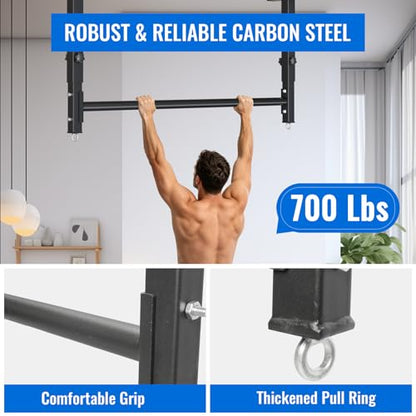 48" Ceiling Mount Pull Up Bar, Adjustable Height, 700LBS Capacity | Includes suspension trainer straps.For home gym,garage,basement.Ideal for pull ups & full body stretching.
