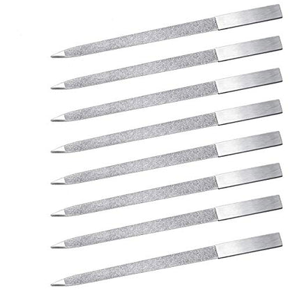 8 Pack Diamond Nail File Fingernail Files,7 Inch Stainless Steel | Double Side Nail File,Plastic Sleeves Packaged Individually,Diamond Flakes,Pointed Design,For Salon Home and Travel