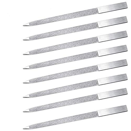8 Pack Diamond Nail File Fingernail Files,7 Inch Stainless Steel | Double Side Nail File,Plastic Sleeves Packaged Individually,Diamond Flakes,Pointed Design,For Salon Home and Travel