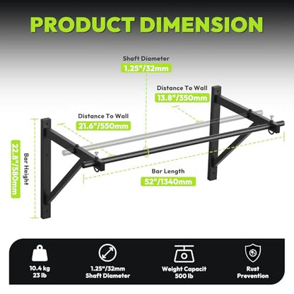 HANDBODE Wall Mounted Pull Up Bar for Doorway, 52''/36'' Chin Up Bar | 500 lb Capacity, Thickened Steel Construction, Joist Mounted - color: 52” wall mounted pull up bar