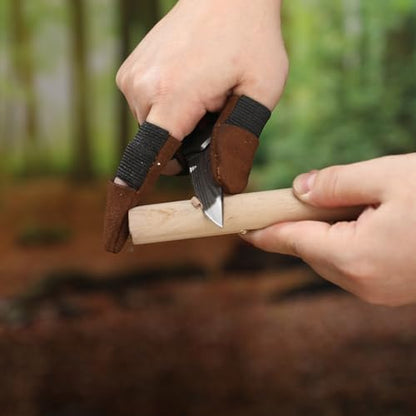 Aliceset 3 Pcs Thumb and Finger Guards for Wood Carving 3 Size Durable Leather Finger Protectors for Crafting Woodworking Kit, Comfortable Fit for All Hand Sizes
