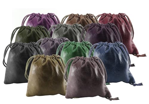Lambskin Leather Drawstrings Pouch: 11.5 cm X 11.5 cm (Assorted Pack of 12) - color: Assorted Pack of 12