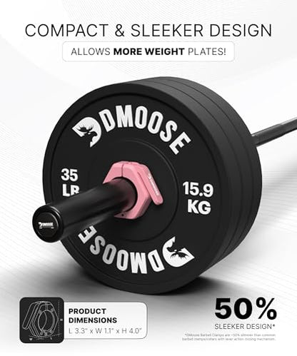 DMoose Fitness Barbell Clips 2 Inch (Pair) - Quick Release Olympic Barbell Clamps & Collars with Anti Slip TPR Grip for Secure Weightlifting and Powerlifting - Weight Clips for Bars at Home or Gym - color: Pink, style: Non Magnetic