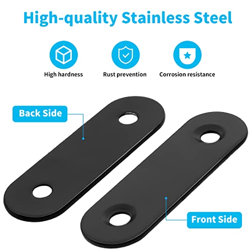 Biaungdo 2.36" Stainless Steel Flat Plate Straight Bracket, Black,20 Sets | Metal Corner Brace Brackets, Mending Repair Plate Brace, With Screws & Screwdriver, For Wood (60mm x 16mm x 2mm) - size: 60x16x2.0mm