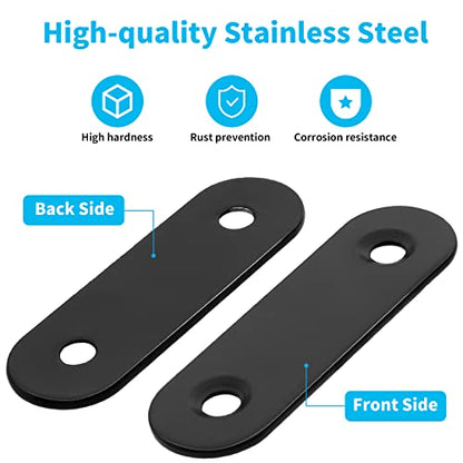 Biaungdo 2.36" Stainless Steel Flat Plate Straight Bracket, Black,20 Sets | Metal Corner Brace Brackets, Mending Repair Plate Brace, With Screws & Screwdriver, For Wood (60mm x 16mm x 2mm) - size: 60x16x2.0mm