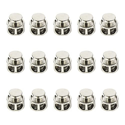 Metal Cord Locks for Drawstrings Silver Double Hole Spring Cord Round End Clasps Stopper Elastic Fastener for Paracord, Shoelaces, Bags, Clothing and Rope(30Pieces)