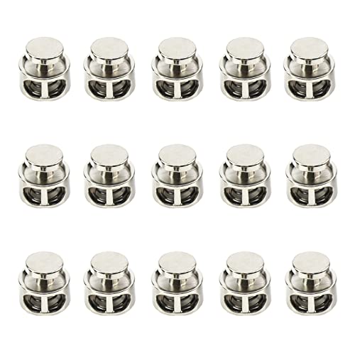 Metal Cord Locks for Drawstrings Silver Double Hole Spring Cord Round End Clasps Stopper Elastic Fastener for Paracord, Shoelaces, Bags, Clothing and Rope(30Pieces)