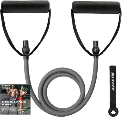 RitFit Single Resistance Exercise Band with Comfortable Handles - Ideal for Physical Therapy, Strength Training, Muscle Toning - Foam Padding Door Anchor and Starter Guide Included - size: 35-40lbs
