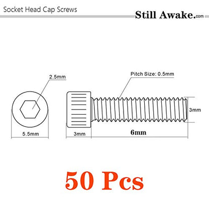 M3-0.5 x 6mm Socket Head Cap Screws Metric, Allen Socket Drive, Stainless Steel 304, Full Thread, Bright Finish, Machine Thread (50 Pcs) - size: M3-0.5x6mm