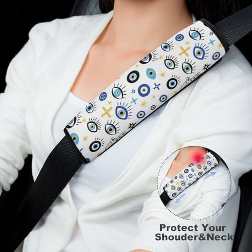 2 Pack Universal Soft and Comfortable Seat Belt Cover for Kids, Car Seats Pushchair Strollers High Chair Pushchair, Hamsa Eyes Hand Magic Evil Eye Print Seat Belt Cushion - color: Pattern 709