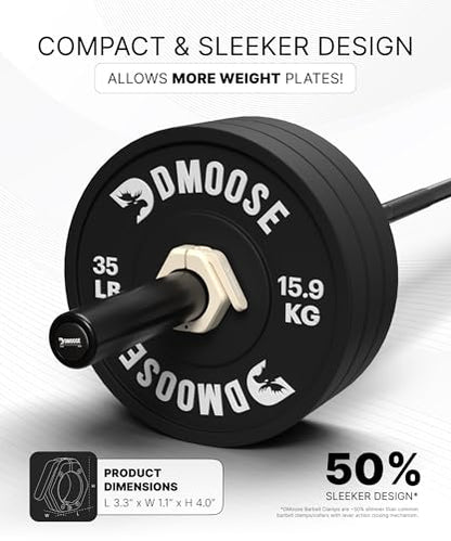 DMoose Fitness Barbell Clips 2 Inch (Pair) - Quick Release Olympic Barbell Clamps & Collars with Anti Slip TPR Grip for Secure Weightlifting and Powerlifting - Weight Clips for Bars at Home or Gym - color: Beige, style: Non Magnetic