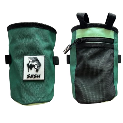 SESH Chalk Bag - Large Size Chalk Bag for Climbing & Bouldering with Magnetic Closure, 2 Brush Holders, & 1 Side Pocket with Mesh Organizer - Removeable Chalk Pouch - color: Mint