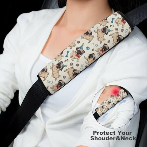 2 Pack Dog Paws Pug Print Car Seat Straps Shoulder Pads Soft Padded Shoulder Harness Cover for Adult Use, Stroller Pushchair High Chair, Pressure Relief - color: Pattern 406