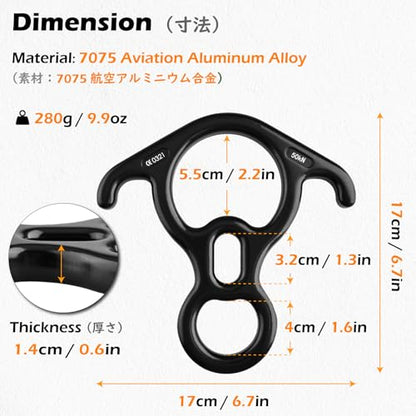 TRIWONDER Rescue Figure 8 Descender, 35kN 50kN Aluminum Rappelling Belay Gear Climbing Rigging Plate Downhill Equipment Heavy Duty - color: 50kN Black
