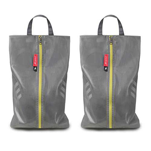 pack all Plus-Sized Shoe Bag for Travel, Water-Resistant Shoe Pouch | Odor-Resistant, Dustproof, Portable, Soccer Cleats & Gym Storage, Fits Up to Size 16, 2 Pack, Grey - color: Plus-Grey, style: 2 Pack