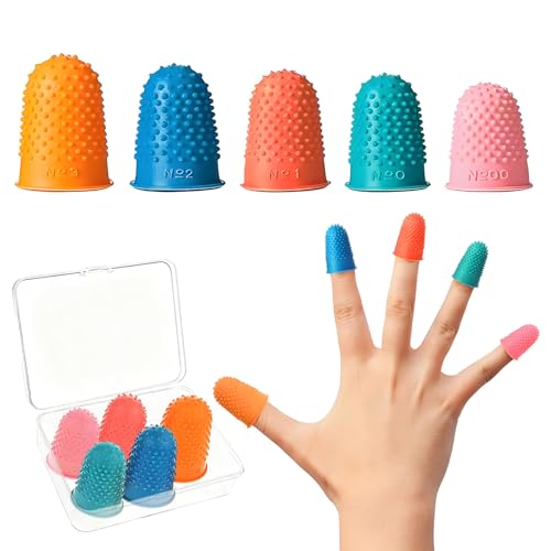 5 PCS Rubber Finger Tips Covers, Finger Protectors in 5 Colors and Sizes, Reusable Silicone Thimble, Great for Paperwork, Money Counting, Sewing, Cutting, and Thimbles for Hand Embroidery