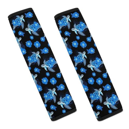 2 Pack Blue Flowers Sea Turtle Car Seat Belt Pad Soft Padded Harness Pads Strap for Child, Car Seats Pushchair Strollers High Chair Pushchair, Anti-Slip Pad - color: Pattern 1218
